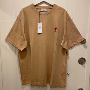 XXL AMI MEN`S COTTON T-SHIRT BROWN RELAXED FIT
